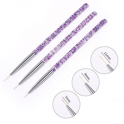 3 db/tétel UV gél bélés ecsetkészlet vegyes méretű márvány nyélű virágok finom részletek rajz festés körömdíszítés akril ceruza