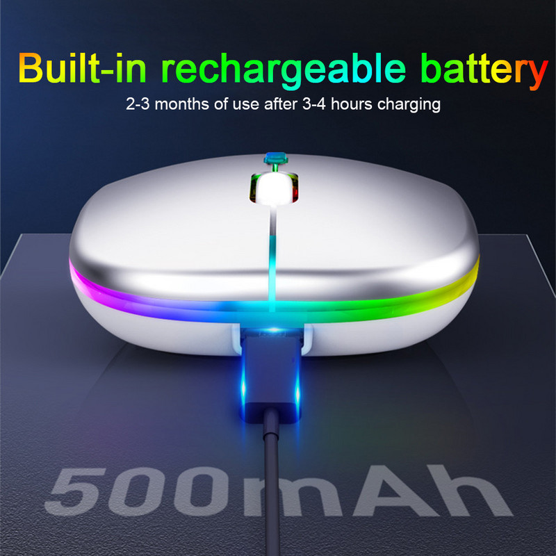 Újratölthető vezeték nélküli egér számítógép Bluetooth egér Ergonomikus USB egér Csendes Mause háttérvilágítással RGB egerek Laptop PC-hez ipad