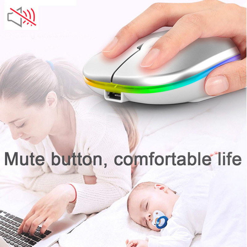 Újratölthető vezeték nélküli egér számítógép Bluetooth egér Ergonomikus USB egér Csendes Mause háttérvilágítással RGB egerek Laptop PC-hez ipad