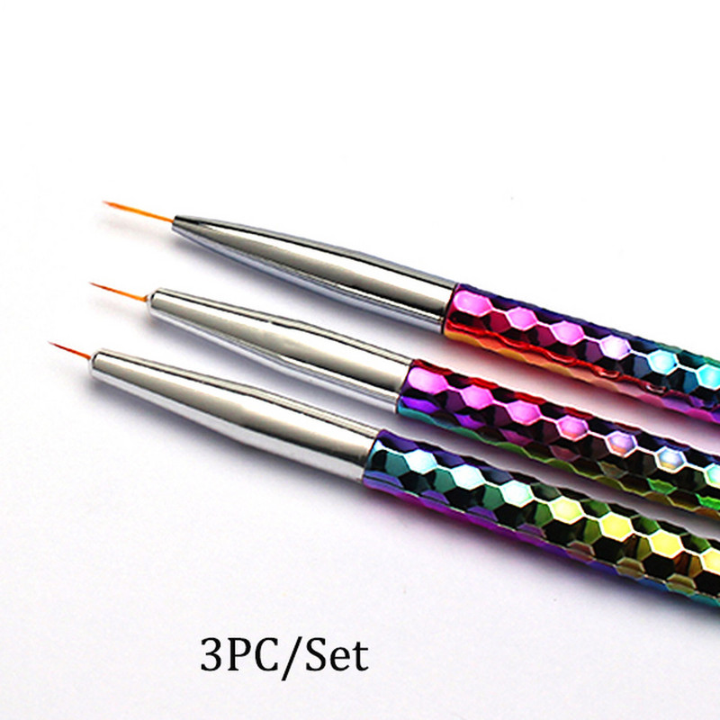 3db/készlet Nail Art Liner Rajz Toll Ecset Barkácsolás UV Gél Rács Vonal Csíkok Festőtoll Akril ecset nyél manikűr eszközök