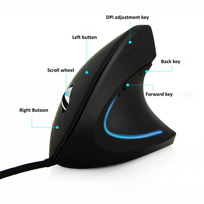 Vezetékes jobb oldali függőleges RGB egér Ergonomikus játék egér 800 1200 1600 3200 DPI USB optikai csukló egészséges mause PC számítógéphez