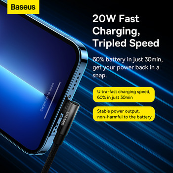 Baseus PD 20W USB Type C кабел за iPhone 14 13 12 11 Pro Max Mini 90 градуса зарядно за бързо зареждане USBC кабел за данни за iPad кабел