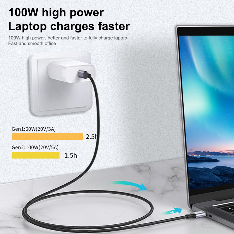 Kábel USB 3.1 Gen2 10 Gbps, Thunderbolt 3 4K Video 10 Gbps pre Macbook Pro 5A PD100W QC4.0 s rýchlym nabíjaním, kábel USB typu C