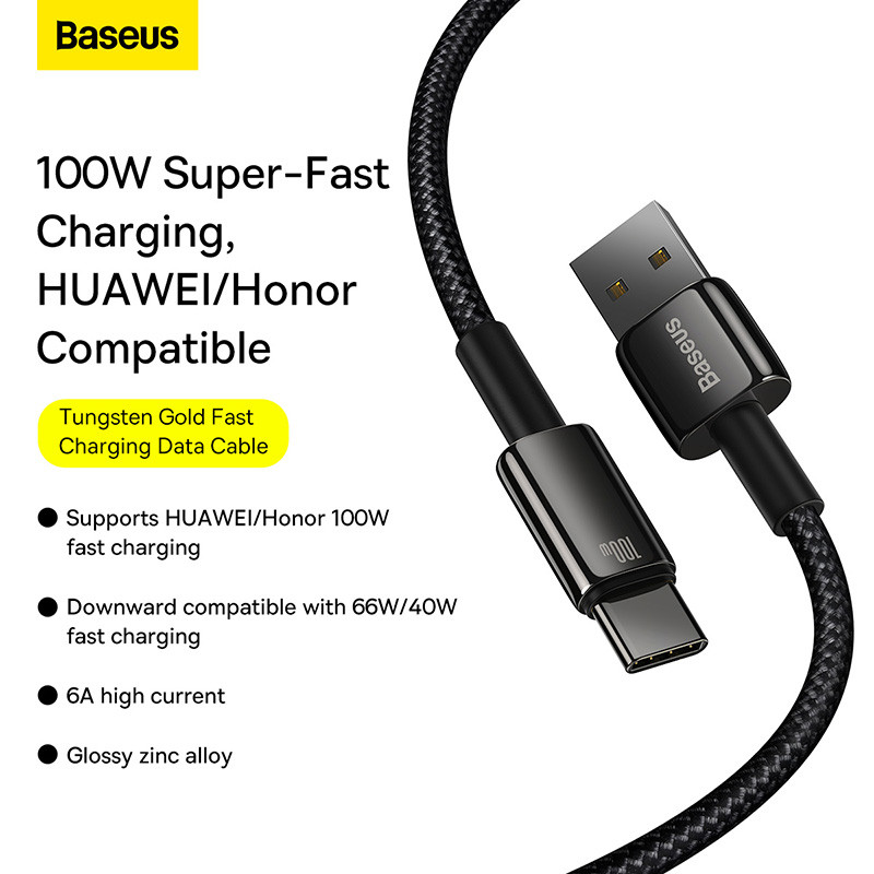 Baseus 100 W USB Type C kábel Samsung Pro gyorstöltő vezetékes USB-C töltő adatkábel Huawei P30 Realme Oneplus Poco F3 készülékhez