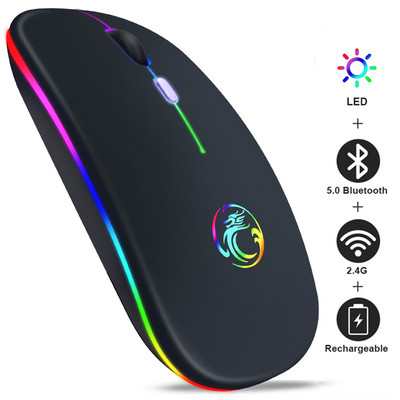 Vezeték nélküli egér RGB Bluetooth egér Vezeték nélküli számítógépes egér Gamer csendes USB Mause Ergonomikus egerek újratölthető PC laptophoz