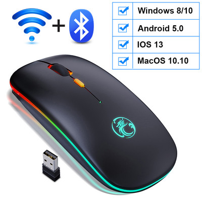 Vezeték nélküli egér RGB Bluetooth egér Vezeték nélküli számítógépes egér Gamer csendes USB Mause Ergonomikus egerek újratölthető PC laptophoz