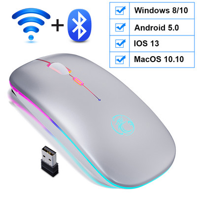 Vezeték nélküli egér RGB Bluetooth egér Vezeték nélküli számítógépes egér Gamer csendes USB Mause Ergonomikus egerek újratölthető PC laptophoz
