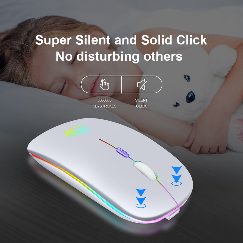 Vezeték nélküli egér RGB Bluetooth egér Vezeték nélküli számítógépes egér Gamer csendes USB Mause Ergonomikus egerek újratölthető PC laptophoz