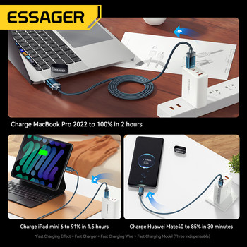 Essager 100W Μαγνητικό καλώδιο Τύπου C σε USB C Καλώδιο PD 5A Καλώδιο δεδομένων γρήγορης φόρτισης για Macbook Pro Xiaomi Huawei P30 Pro Samsung