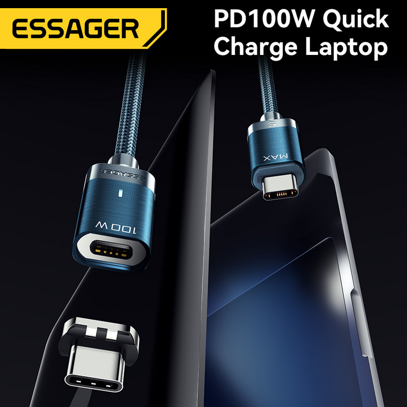 Essager 100 W-os mágneses C típusú kábel - USB C kábel PD 5A gyorstöltő adatkábel Macbook Pro-hoz Xiaomi Huawei P30 Pro Samsung