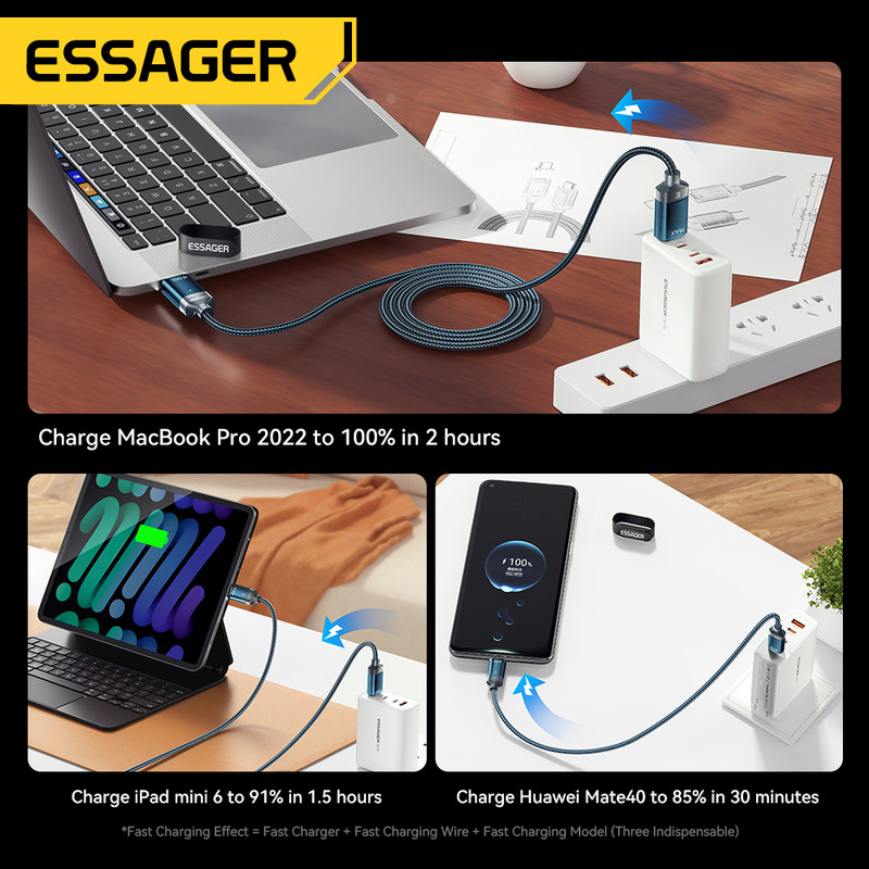 Essager 100 W-os mágneses C típusú kábel - USB C kábel PD 5A gyorstöltő adatkábel Macbook Pro-hoz Xiaomi Huawei P30 Pro Samsung
