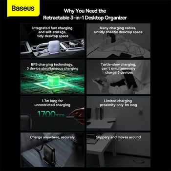 Baseus 100W 3 σε 1 καλώδιο USB C για iPhone 12 13 Φορτιστής Micro USB Type C Γρήγορη φόρτιση για Macbook Samsung Xiaomi ανασυρόμενο καλώδιο