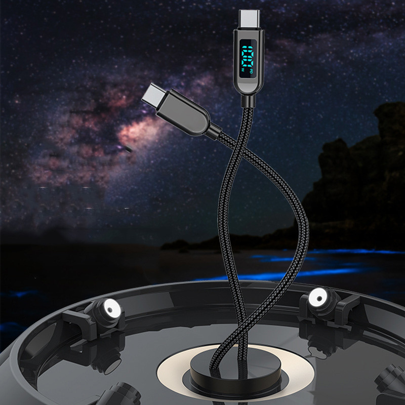Ecran LED Cablu de încărcare rapidă cu iluminare USB-C cu afișaj de alimentare pentru încărcător Huawei PD100W 5A Cablu de date USB C la C