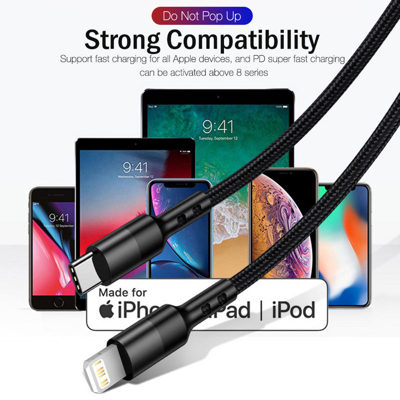 Καλώδιο γρήγορης φόρτισης PD USB C 20W για iPhone 12 11 Pro XS Max XR X 8 Plus Quick Charger Type-C to Lighting Καλώδιο δεδομένων κινητού τηλεφώνου