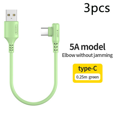 3PCS küünarnukk 0,25M ülilühike 5A kaasaskantav laadija Power Bank Type C kaabel Xiaomi mobiiltelefoni tarvikute laadija USB C kaabel