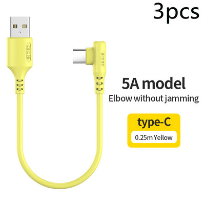 3PCS küünarnukk 0,25M ülilühike 5A kaasaskantav laadija Power Bank Type C kaabel Xiaomi mobiiltelefoni tarvikute laadija USB C kaabel