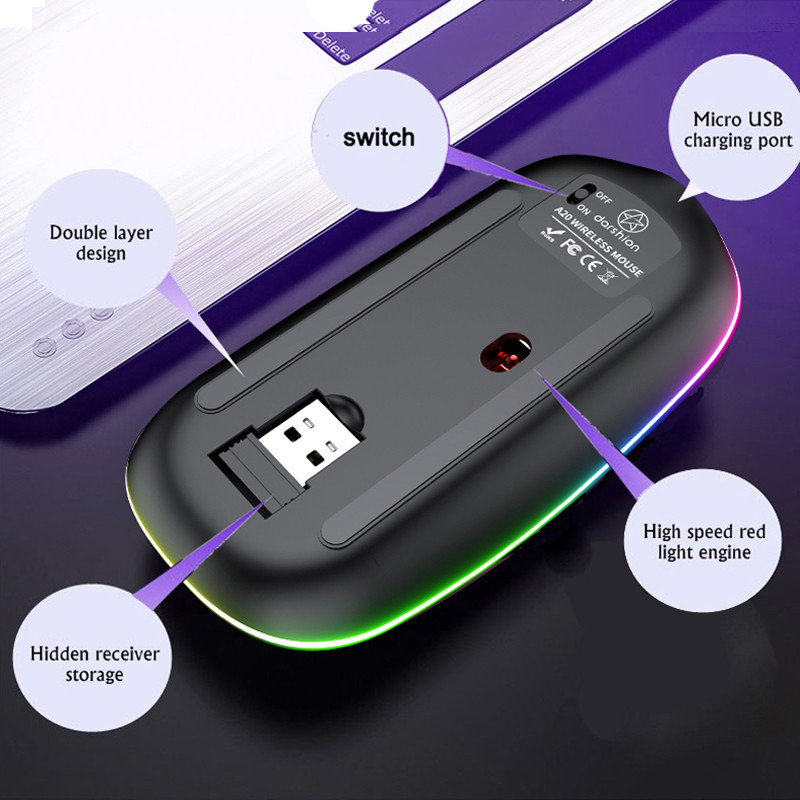 A20 újratölthető Bluetooth vezeték nélküli egér USB 2,4 GHz számítógép Mause Ergonomikus RGB játék egerek csendes PC laptophoz
