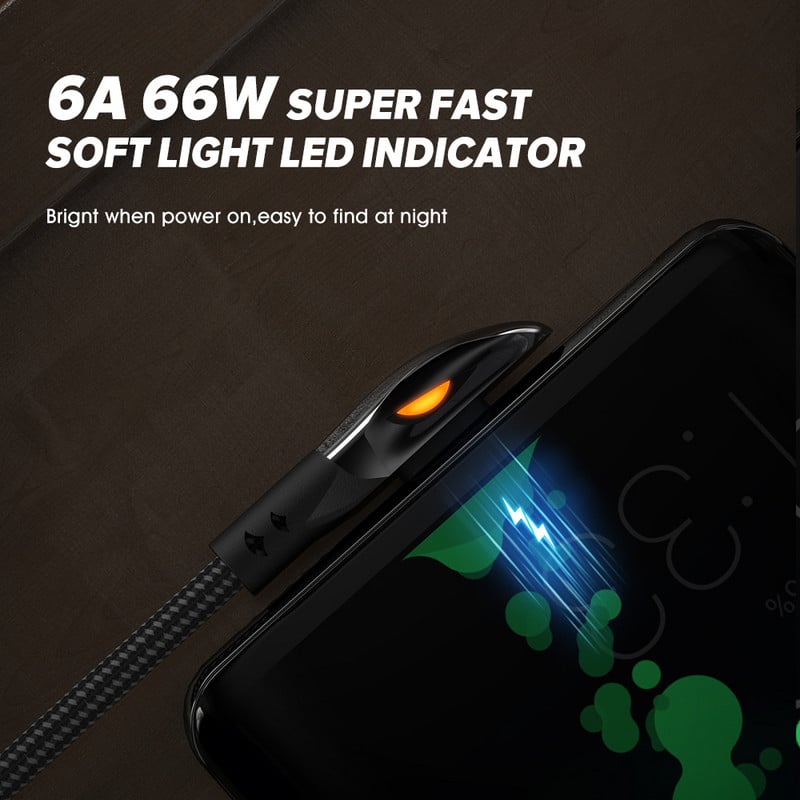 Elough 6A USB C kábel QC3.0 telefon töltő könyök C típusú kábel Gyors töltés Xiaomi Samsung Huawei gyorstöltő töltőkábelhez