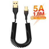 5A rugós gyorstöltő C típusú kábel Micro USB vezeték Xiaomi Huawei OPPO gyorstöltő USB C töltőkábellel 1,8M