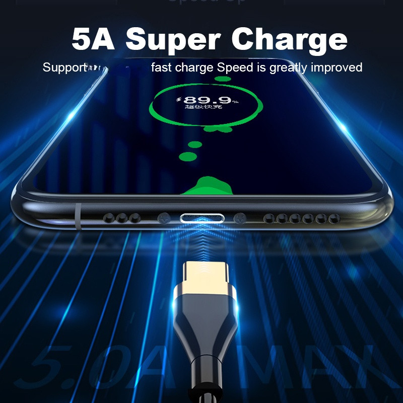 5A rugós gyorstöltő C típusú kábel Micro USB vezeték Xiaomi Huawei OPPO gyorstöltő USB C töltőkábellel 1,8M