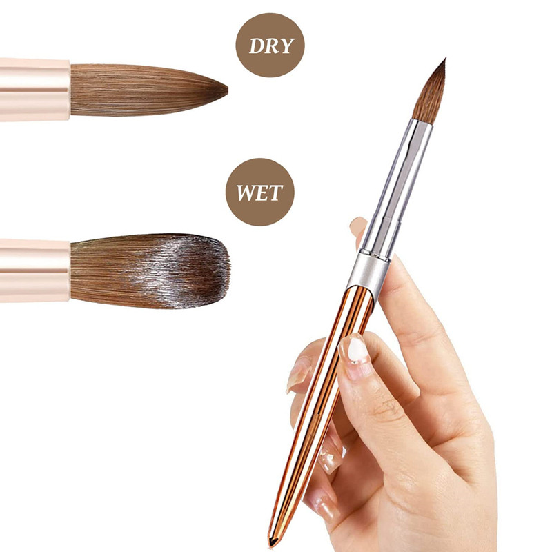 Új, 100% tisztaságú Kolinsky Hair Rose Gold akril körömkefe ovális hullámos formájú fém nyéllel professzionális szalon minőségi körömkefe