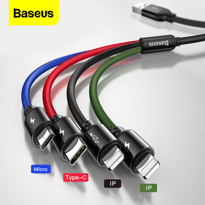 Baseus 3 в 1 USB кабел за iPhone Samsung Xiaomi Мулти бързо зареждане зарядно USB Type C Type-c Micro USB кабел за мобилен телефон