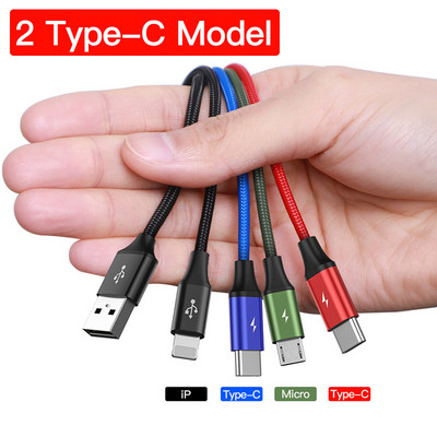 Cablu USB Baseus 3 în 1 pentru iPhone Samsung Xiaomi Încărcător multiplu de încărcare rapidă USB tip C Cablu micro USB tip C pentru telefonul mobil