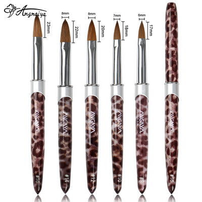 ANGNYA 1Pcs Kolinsky Hair Sable Akrilna četka za nokte Leopard metalna drška Četke za puder Alati za nadogradnju noktiju Pro Nails Art Pen