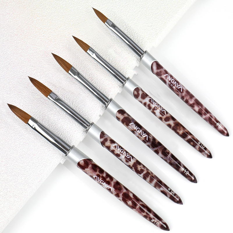 ANGNYA 1db Kolinsky Hair Sable akril körömkefe Leopárd fém nyelű púderecsetek körömhosszabbító eszközök Pro Nails Art Pen