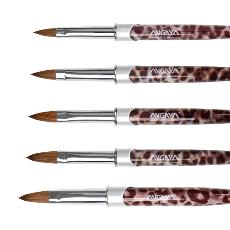 ANGNYA 1db Kolinsky Hair Sable akril körömkefe Leopárd fém nyelű púderecsetek körömhosszabbító eszközök Pro Nails Art Pen