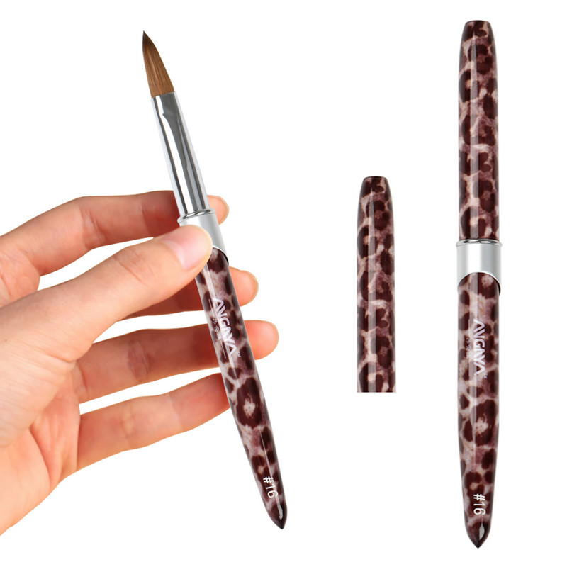 ANGNYA 1db Kolinsky Hair Sable akril körömkefe Leopárd fém nyelű púderecsetek körömhosszabbító eszközök Pro Nails Art Pen