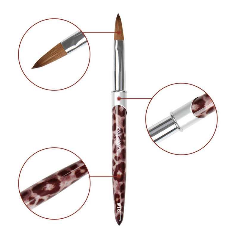 ANGNYA 1db Kolinsky Hair Sable akril körömkefe Leopárd fém nyelű púderecsetek körömhosszabbító eszközök Pro Nails Art Pen