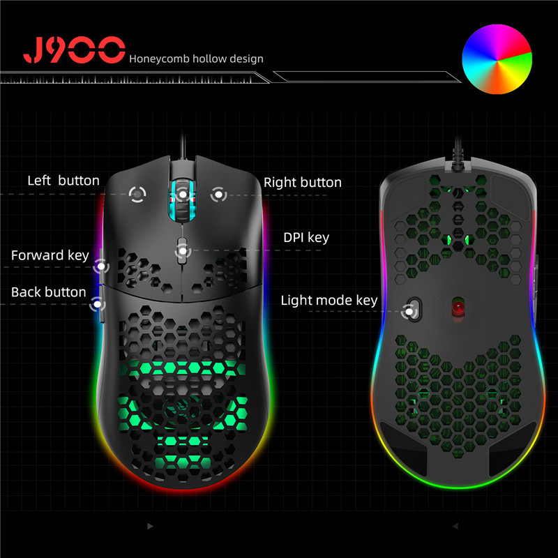 Csúcsminőségű, könnyű USB vezetékes játékegér RGB egér 6400 DPI méhsejt üreges számítógépes laptophoz fehér fekete makró programozás
