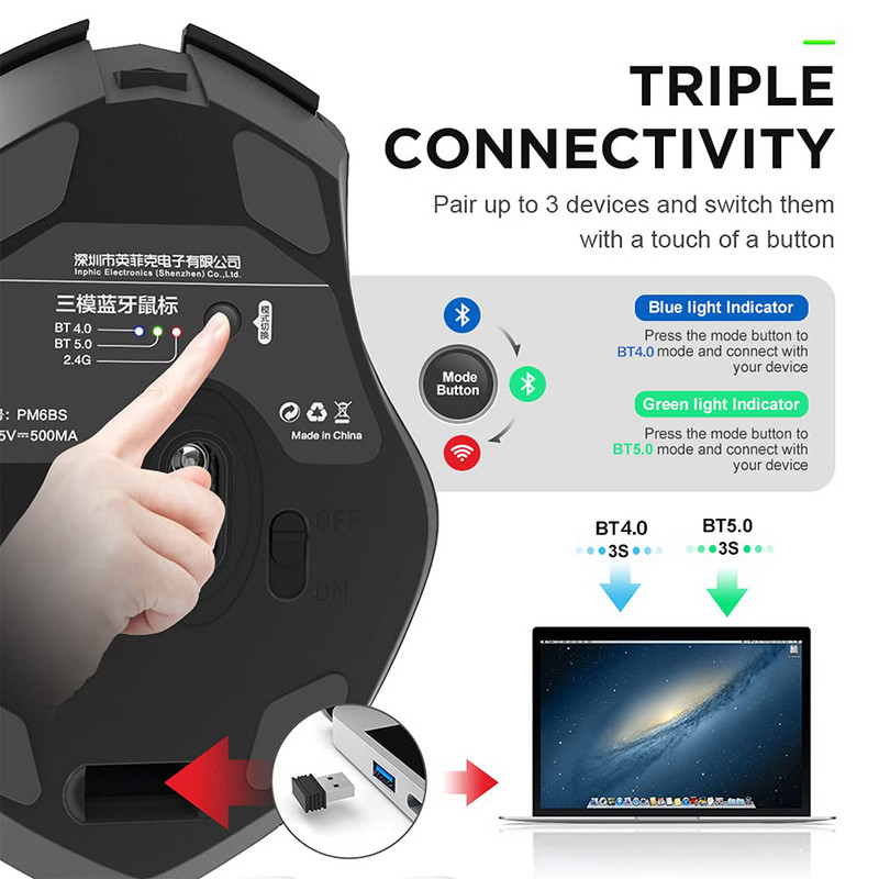 Bluetooth kompatibilni miš punjivi 2.4G INPHIC PM6 bežični miš Office Mute Support PC Laptop Tablet Smartphone Universal
