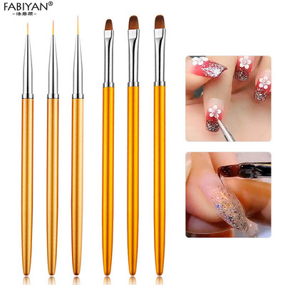 3Pcs metalne okrugle vrhnje Nail Art UV Gel Extension Kistovi Liner Kistovi za crtanje Cvjetne latice Komplet olovki Set alata za manikuru