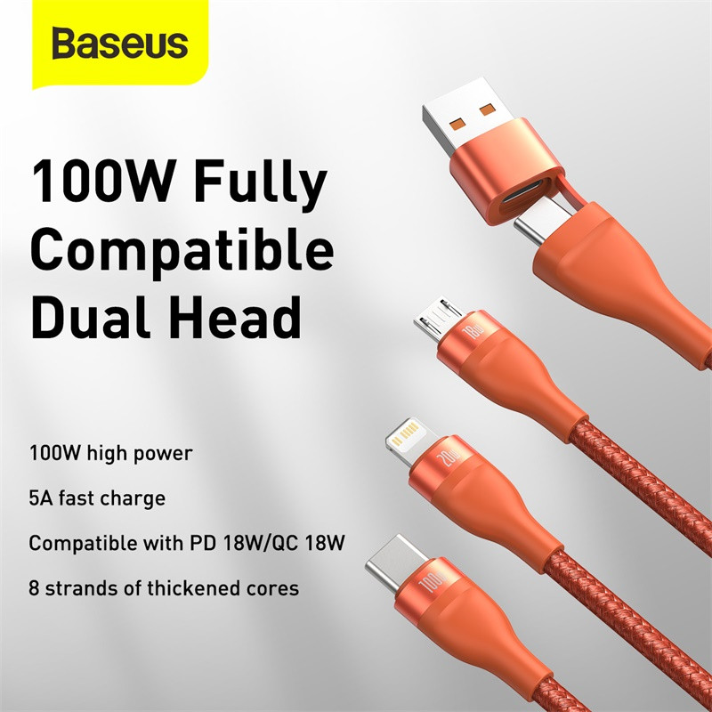 Baseus 3 σε 1 καλώδιο USB C για iPhone 11 XR 8 Καλώδιο φορτιστή 5A 4 σε 1 Καλώδιο Micro USB Type C Γρήγορη φόρτιση για Xiaomi Redmi Note 9