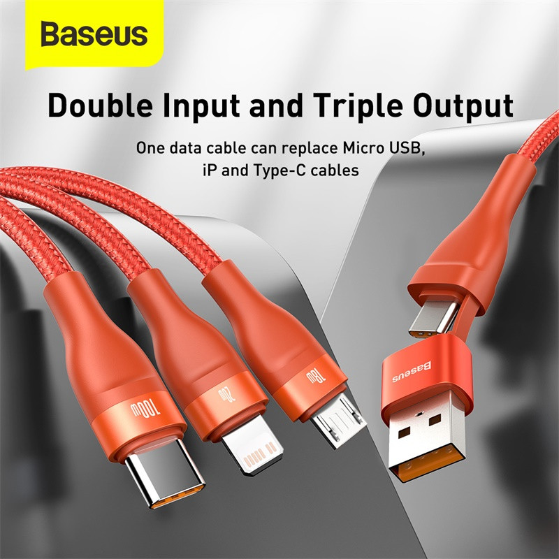 Baseus 3 σε 1 καλώδιο USB C για iPhone 11 XR 8 Καλώδιο φορτιστή 5A 4 σε 1 Καλώδιο Micro USB Type C Γρήγορη φόρτιση για Xiaomi Redmi Note 9