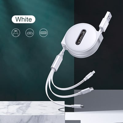 Cafele 3 az 1-ben Micro USB-kábel iPhone-hoz behúzható kábel 120 cm-es támogatás C típusú gyorstöltési kábel Xiaomi Huawei Data Sync-hez