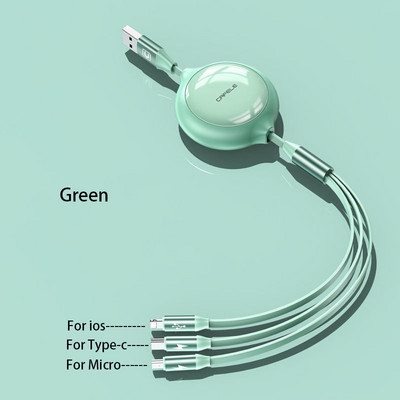 Cafele 3 az 1-ben Micro USB-kábel iPhone-hoz behúzható kábel 120 cm-es támogatás C típusú gyorstöltési kábel Xiaomi Huawei Data Sync-hez