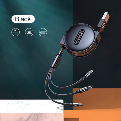 Cafele 3 az 1-ben Micro USB-kábel iPhone-hoz behúzható kábel 120 cm-es támogatás C típusú gyorstöltési kábel Xiaomi Huawei Data Sync-hez