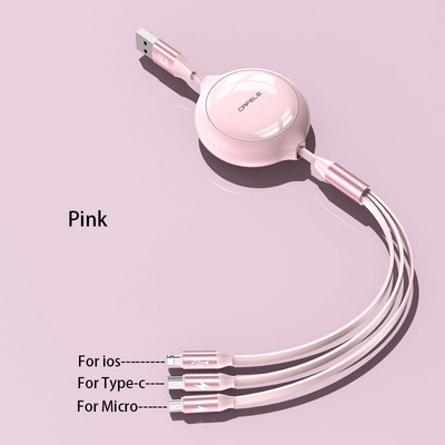 Cafele 3 az 1-ben Micro USB-kábel iPhone-hoz behúzható kábel 120 cm-es támogatás C típusú gyorstöltési kábel Xiaomi Huawei Data Sync-hez