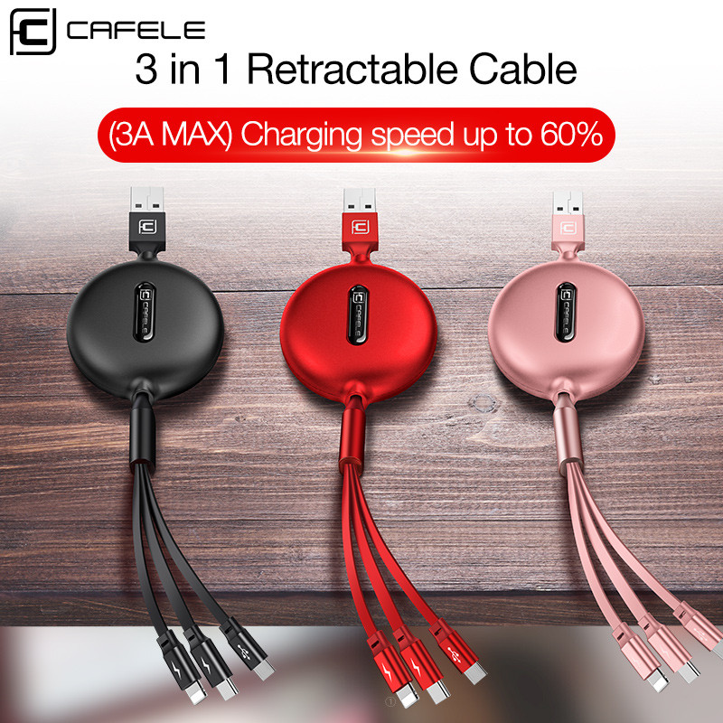 Cafele 3 az 1-ben Micro USB-kábel iPhone-hoz behúzható kábel 120 cm-es támogatás C típusú gyorstöltési kábel Xiaomi Huawei Data Sync-hez