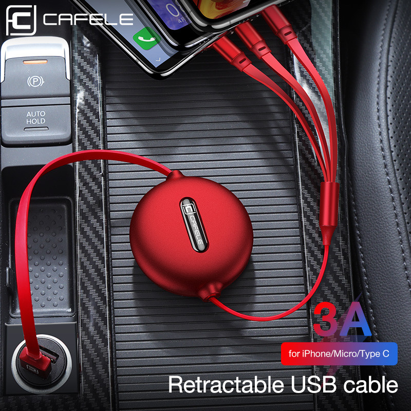 Cafele 3 az 1-ben Micro USB-kábel iPhone-hoz behúzható kábel 120 cm-es támogatás C típusú gyorstöltési kábel Xiaomi Huawei Data Sync-hez