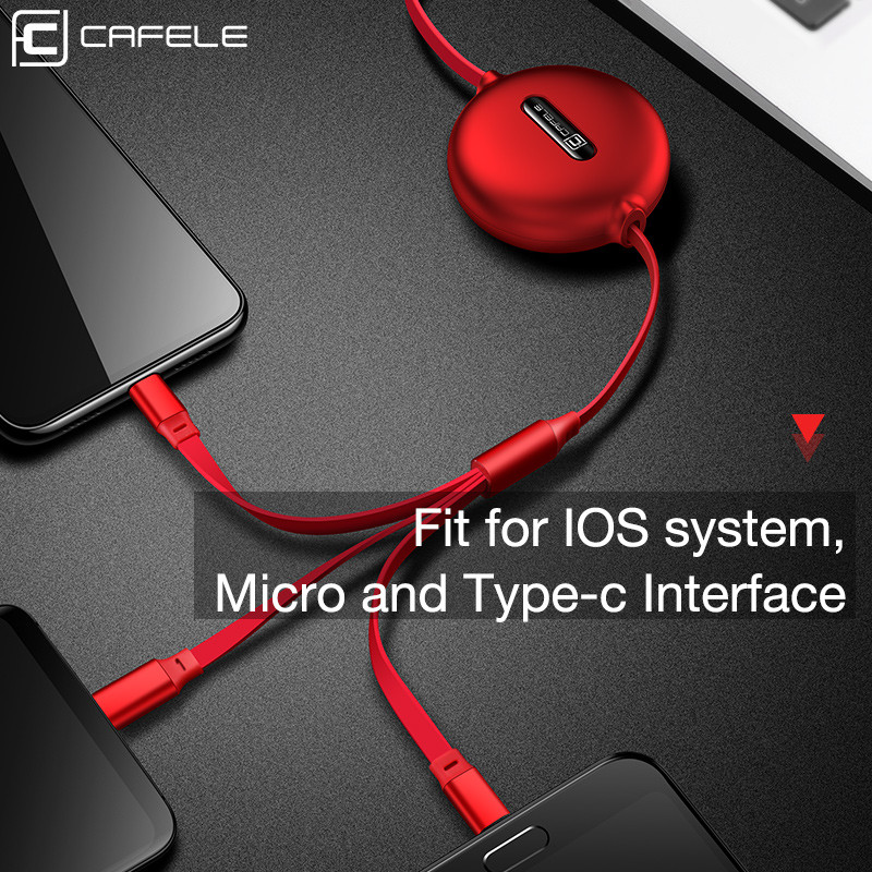 Cafele 3 az 1-ben Micro USB-kábel iPhone-hoz behúzható kábel 120 cm-es támogatás C típusú gyorstöltési kábel Xiaomi Huawei Data Sync-hez