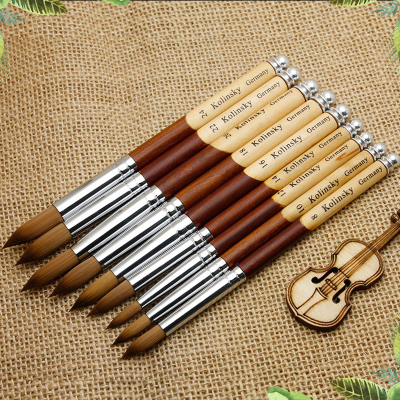 TIANMI körömkefe Lapos, kerek Kolinsky Sable Nail Art Gel Brush Gel Builder Manikűrkefe fa nyéllel körömkefe