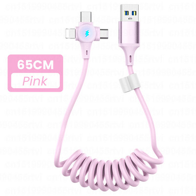 6A 3 az 1-ben rugós töltőkábel Huawei Xiaomi Samsung Micro 8 tűs Type-C gyorstöltőhöz iPhone-hoz Behúzható USB adatkábel