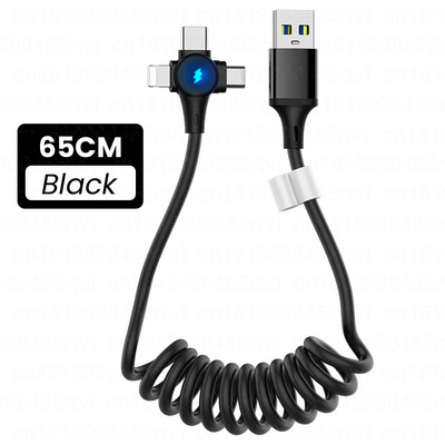 6A 3 az 1-ben rugós töltőkábel Huawei Xiaomi Samsung Micro 8 tűs Type-C gyorstöltőhöz iPhone-hoz Behúzható USB adatkábel