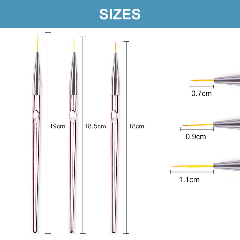 3db Nail Art Rajz Csíkos Bélés Toll Ecset Barkácsfestés Virág Rajz Vonalak Készlet Manikűr Körömtervezés Professzionális otthoni használatra
