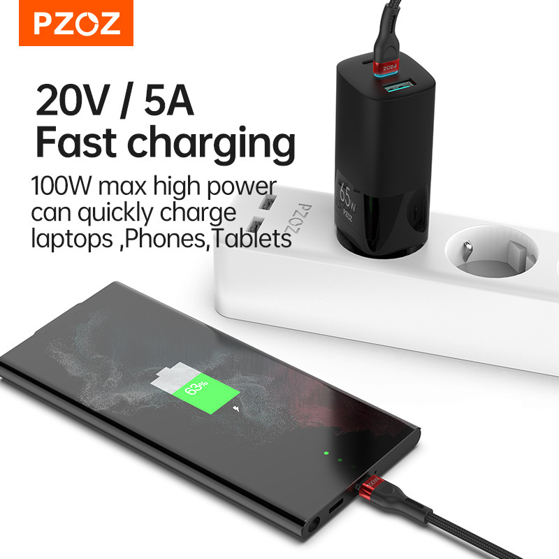 PZOZ PD 5A USB Type C – 100W USB C kábel Gyorstöltés Gyorstöltés MacBook iPad Samsung Xiaomi 60W USBC töltőkábelhez