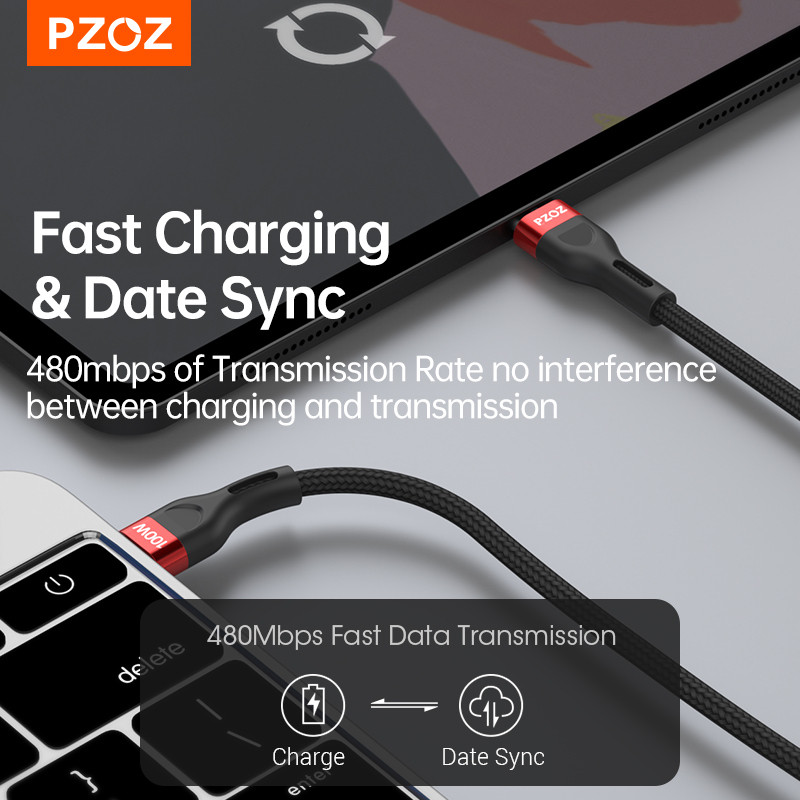PZOZ PD 5A USB Type C – 100W USB C kábel Gyorstöltés Gyorstöltés MacBook iPad Samsung Xiaomi 60W USBC töltőkábelhez